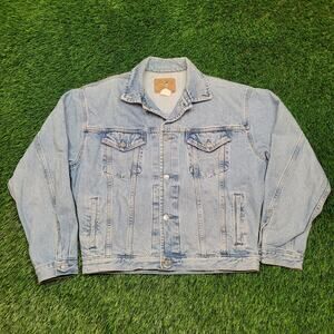 Vintage 90s GAP Denim Trucker Jacket Mens M/L Cropped Boxy Light Wash USA